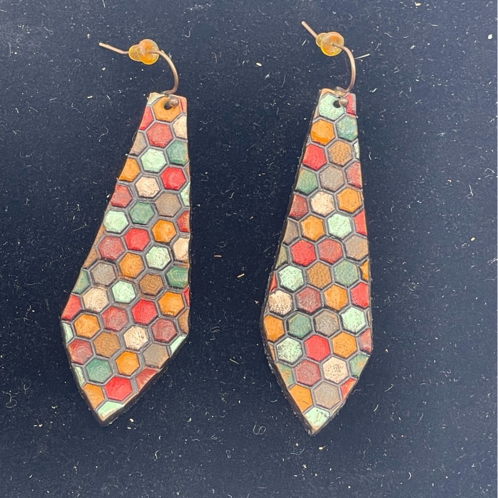 Hexagonal Patterned Drop Earrings - image 3